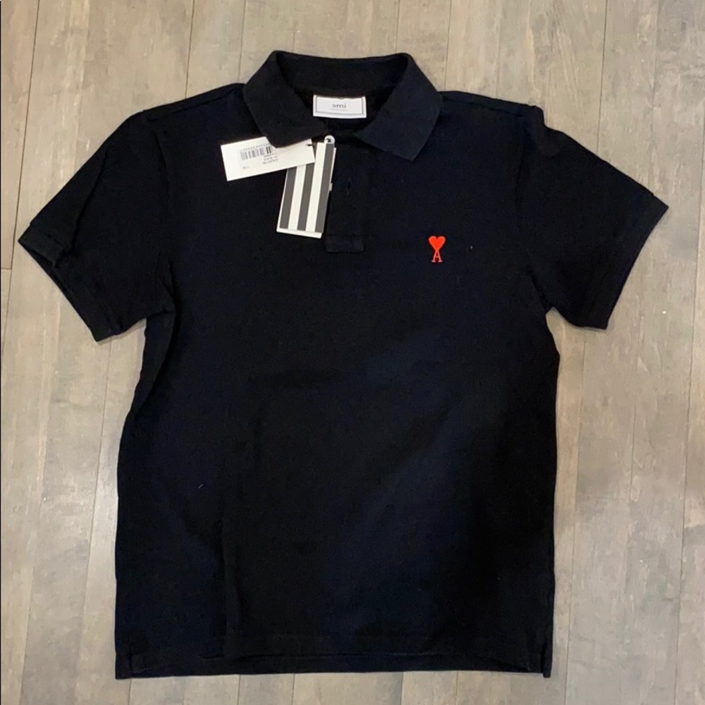 NWT ami A Heart Logo Black Mens Polo Shirt Size XS